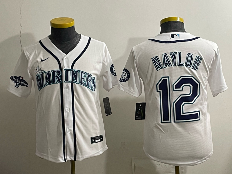 youth 2026 Seattle Mariners #12 Naylor white Nike MLB Jersey 001